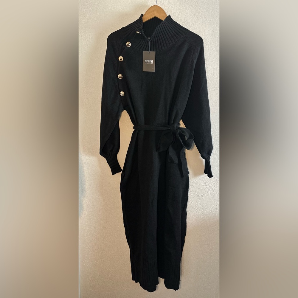 STYLEWE Long Sleeve Sweater Midi Dress with Button Details and Pockets Large - Picture 5 of 7